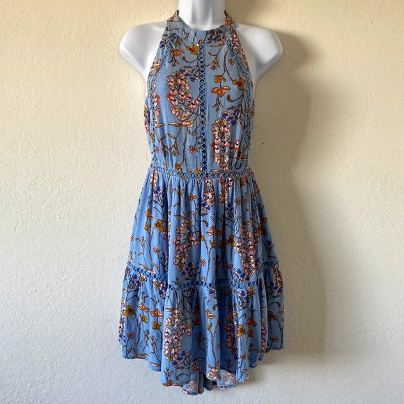 Abel The Label Dresses & Skirts - Abel The Label Jasse Womens Dress Size S Floral Boho Halter Mini Blue Feminine